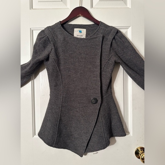 SPARROW Anthropologie Gray 100% Merino Wool XS Double Breasted Fit Flare Sweater - Picture 2 of 16